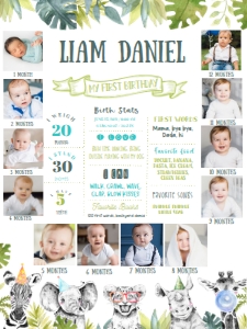 S105 - Safari birthday milestone poster 2 18x24: S105 - Milestone Photo Poster (18x24", 20x30" and 24x36")