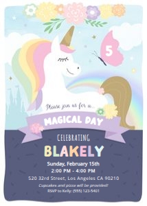Invitation - Unicorns: Unicorn Invitation - 5 x 7