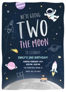 Two The Moon Invitation - Pink: Two The Moon - Girls