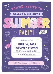 Invitation - Slumber Party: Slumber Invitation - 5 x 7