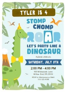 Invitation Dinosaur v2B: Dinosaur v2B Invitation - 5 x 7