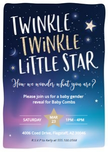 Twinkle Twinkle Gender Reveal 2: Twinkle Gender Reveal Invitation - 5 x 7