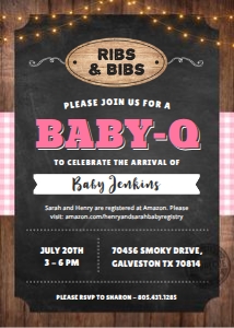 Baby-Q Invite - Pink: Baby-Q Pink Invitation - 5 x 7