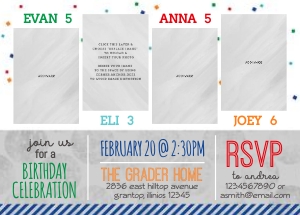 Four Child Joint Birthday Invitation Template design preview