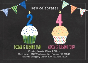 Double Cupcake 2 Child Birthday Invitation Template design preview