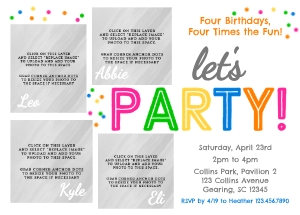 4 Times The Fun Joint Birthday Invitation Template design preview