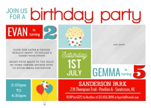 Basic Blocks Sibling Birthday Invitation Template design preview