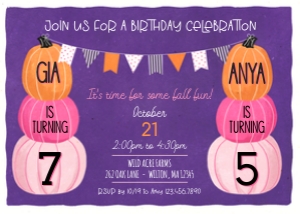 Stacked Pumpkins Double Fall Birthday Invitation 2: Stacked Pumpkins Autumn Birthday Invitation