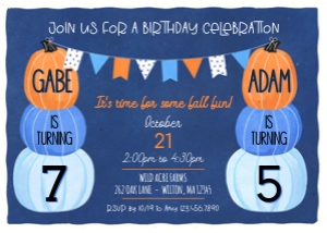 Stacked Pumpkins Double Fall Birthday Invitation 4: Stacked Pumpkins Autumn Birthday Invitation