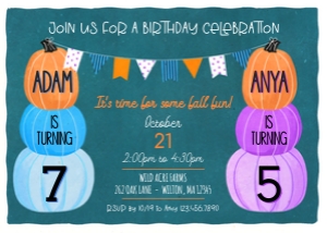 Stacked Pumpkins Double Fall Birthday Invitation 6: Stacked Pumpkins Autumn Birthday Invitation