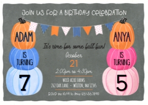 Stacked Pumpkins Double Fall Birthday Invitation 7: Stacked Pumpkins Autumn Birthday Invitation