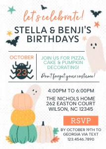 Halloween Double Birthday Invitation 1A: Halloween Double Birthday Invitation