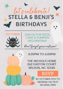 Halloween Double Birthday Invitation 1B: Halloween Double Birthday Invitation