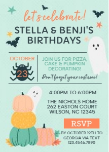 Halloween Double Birthday Invitation 1C: Halloween Double Birthday Invitation