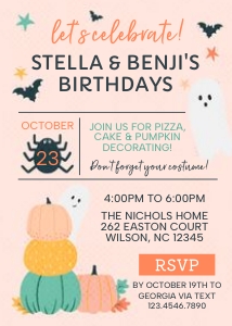 Halloween Double Birthday Invitation 1D: Halloween Double Birthday Invitation