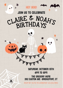 Halloween Sibling Birthday 1A: 2 Birthday Halloween Invitation Template