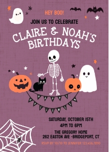 Halloween Sibling Birthday 1B: 2 Birthday Halloween Invitation Template