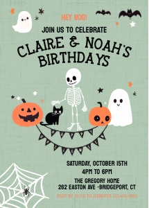 Halloween Sibling Birthday 1C: 2 Birthday Halloween Invitation Template