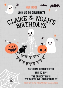 Halloween Sibling Birthday 1D: 2 Birthday Halloween Invitation Template