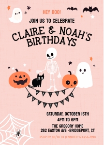 Halloween Sibling Birthday 1E: 2 Birthday Halloween Invitation Template