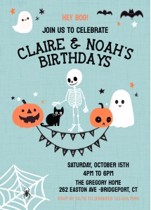 Halloween Sibling Birthday 1F: 2 Birthday Halloween Invitation Template