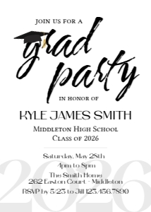 Simple Graduation Party Invite 1- 5x7: Simple Graduation Party Invite Template