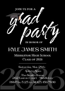Simple Graduation Party Invite 2- 5x7: Simple Graduation Party Invite Template