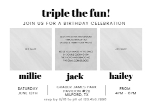 Triple Shared Birthday Invitation for 3 Kidsq design preview