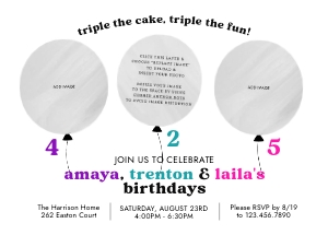 Modern Balloon Triple Birthday Invitation design preview