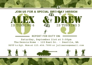 Army Camouflage Joint Birthday Invitation: Camouflage Boys Birthday Invitation Template