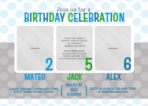 Triple Birthday Party Invite Template design preview