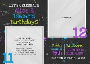 Editable Paint Splatter Double Birthday Invitation design preview
