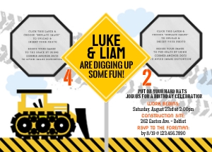 Construction Themed Joint Birthday Invitation design preview