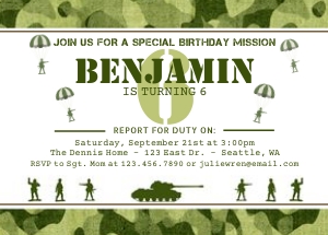 Army Camouflage Birthday Invitation - One Child: Camouflage Boys Birthday Invitation Template