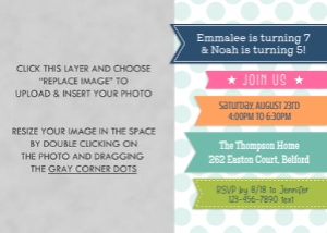 Ribbons Photo Birthday Invitation 1B: Colorful Ribbons Photo Birthday Invitation