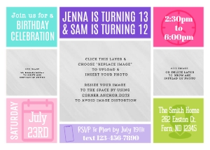 Let's Party Joint Birthday Invitation Template design preview
