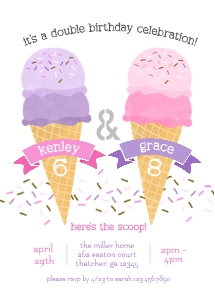 The Scoop Ice Cream Double Birthday Invitation 1: Ice Cream Summer Double Birthday Invite