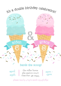 The Scoop Ice Cream Double Birthday Invitation 2: Ice Cream Summer Double Birthday Invite