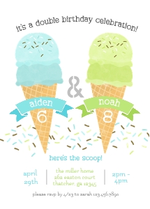 The Scoop Ice Cream Double Birthday Invitation 3: Ice Cream Summer Double Birthday Invite