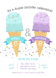 The Scoop Ice Cream Double Birthday Invitation 4: Ice Cream Summer Double Birthday Invite