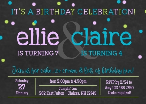 Chalkboard 2 Child Joint Birthday Invitation 1: Chalkboard Sibling Birthday Invite