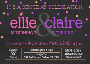 Chalkboard 2 Child Joint Birthday Invitation 2: Chalkboard Sibling Birthday Invite