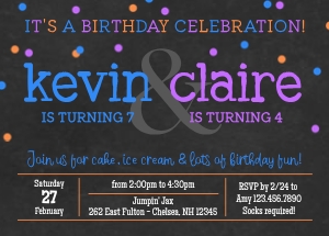 Chalkboard 2 Child Joint Birthday Invitation 3: Chalkboard Sibling Birthday Invite
