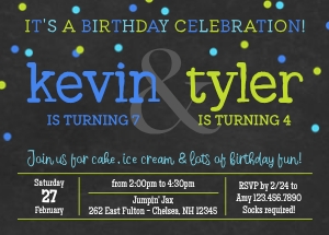 Chalkboard 2 Child Joint Birthday Invitation 4: Chalkboard Sibling Birthday Invite