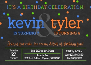 Chalkboard 2 Child Joint Birthday Invitation 5: Chalkboard Sibling Birthday Invite