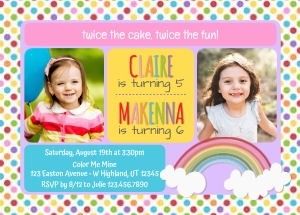 Rainbow Joint Birthday Invitation with Photos design preview