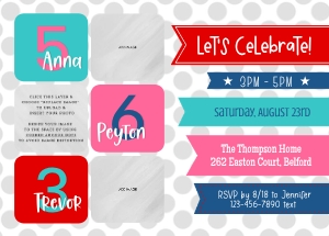Editable Boy Girl Triple Ribbons Birthday Invitation with Photos design preview