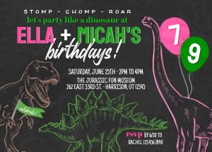 Dinosaur Double Birthday Invitation Template design preview