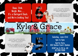 Farm Themed Joint Birthday Invitation Template design preview