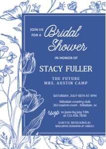 Something Blue Floral Bridal Shower Invitation 2: Something Blue Floral Bridal Shower Invite